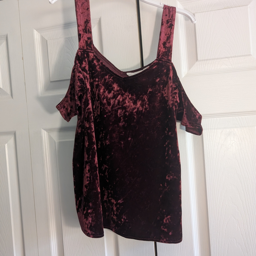 Velvet Cold Shoulder Top - Burgundy